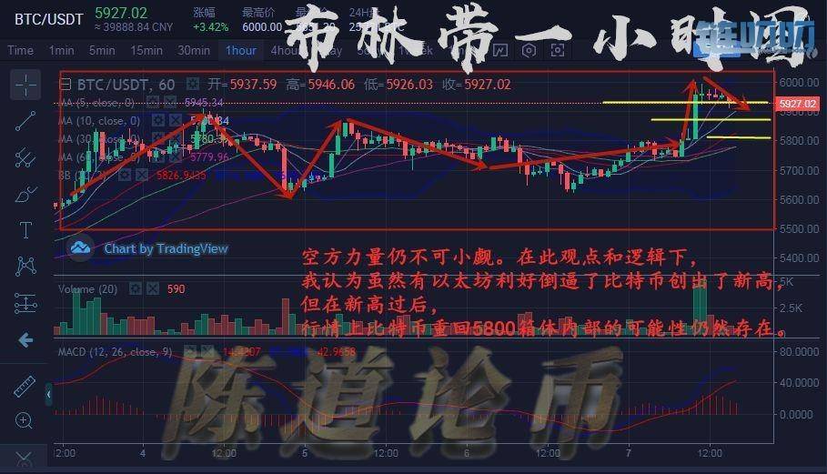 【陈道论币】：5.7行情分析，比特币上6000新高，真拉升还...