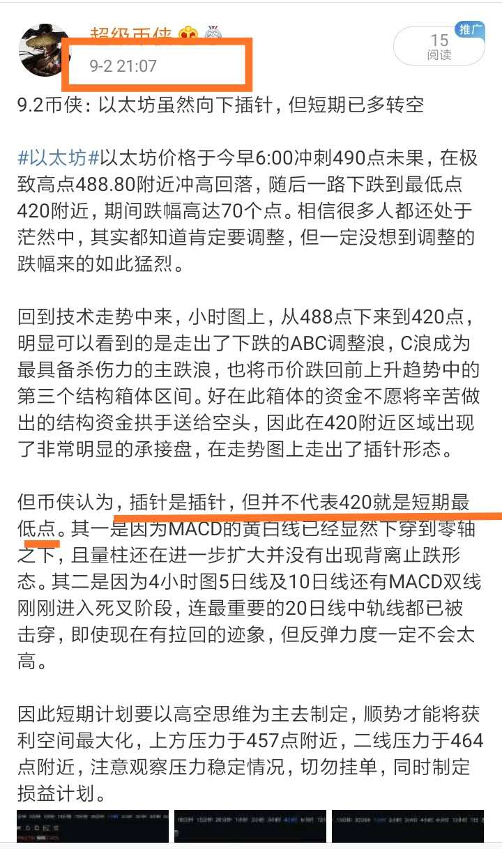9.3币侠：以太坊跌破420点符合预期，继续逢高干空